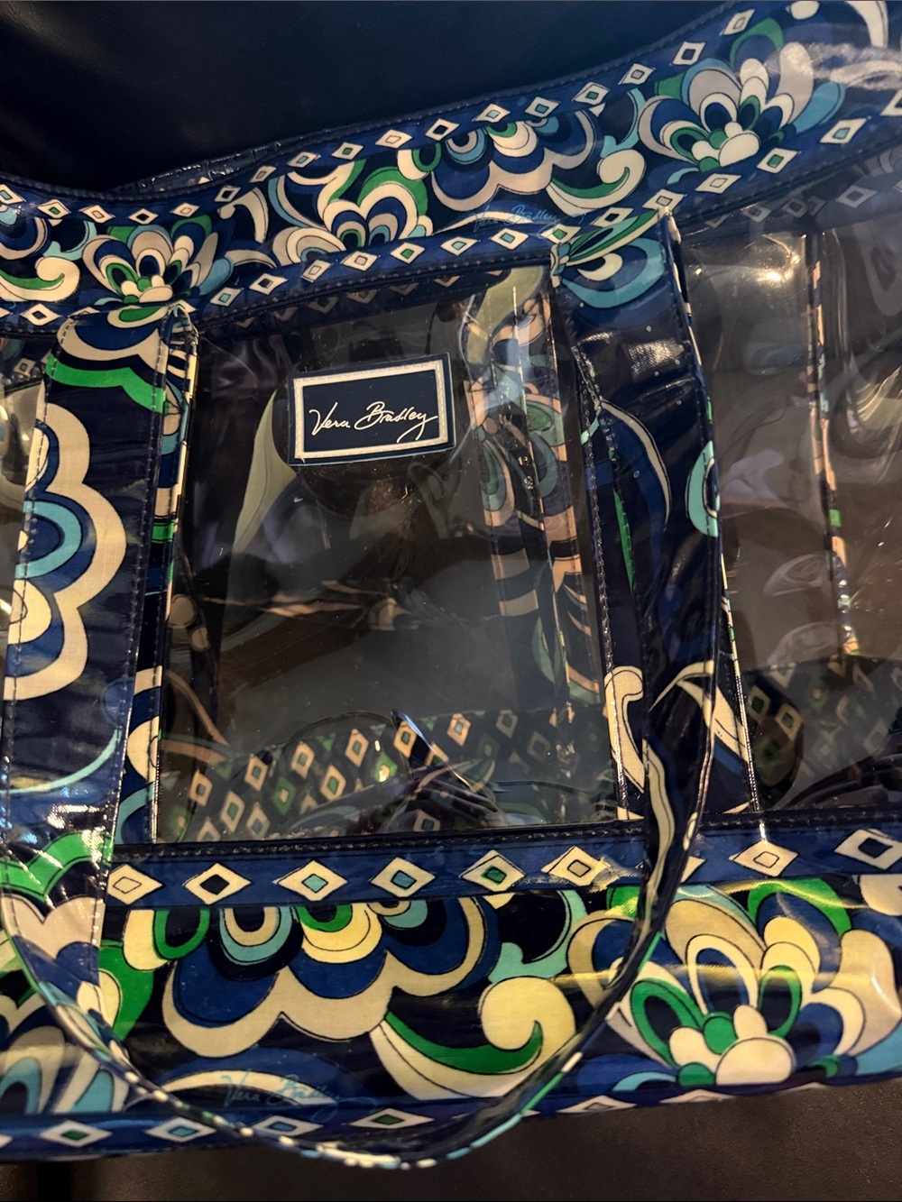 Vera Bradley Navy Blue and Green Clear Panel Floral Tote